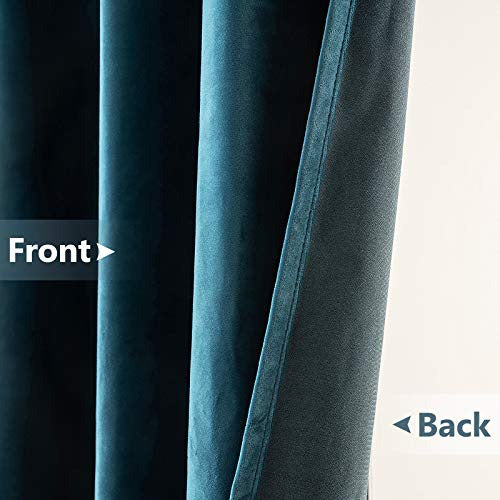 Miulee - Velvet Blue Curtains 89.8in Long, Curtain Panel Set 2