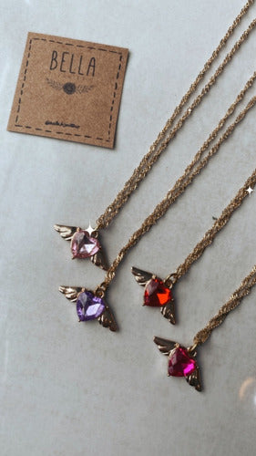 Bella Bijouterie Winged Heart Necklace in Stainless Steel with 18k Gold Plating and Butterfly Strass 4