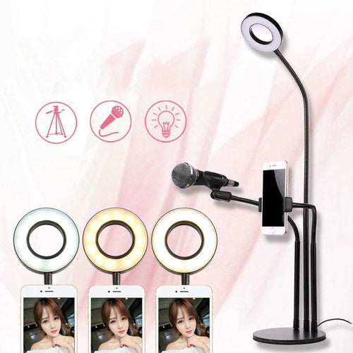 OEM Cell Phone Holder with Camera and Microphone + LED Light Ring for Video and Photos 1