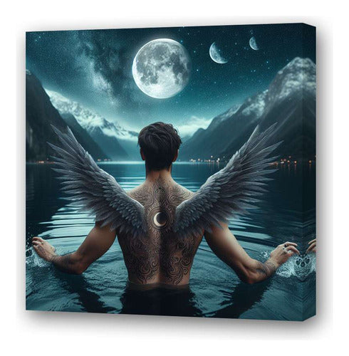 Angel Swimming Tattoo Wings Moon Mountain 20x20cm Artwork 0