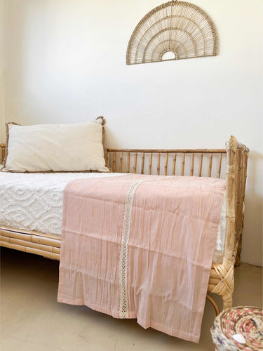 Bed End Old Pink Gauze with Cotton Lace - 200x50 cm 1