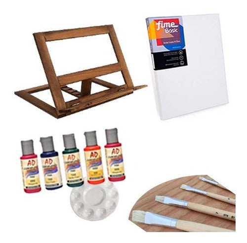 Fime Kit Pintura Atril Mesa Madera Pinceles Bastidor C13 0