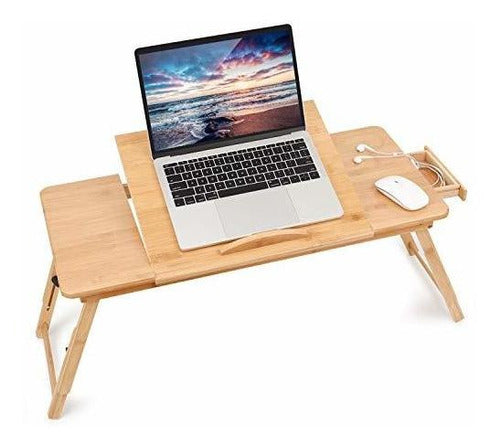 Mesa De Escritorio Para Laptop, Grande, Ajustable, De Bambú 0