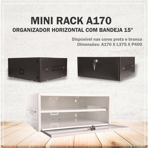 Mini Rack Organizador Horizontal 15 Pol A170 Bandeja Preto 3