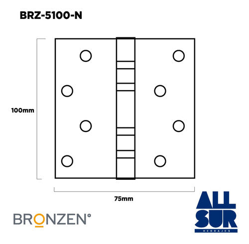 Bronzen Bisagra Municion Acero Negro Reforzada 100 X 75 X 2.8 X Par 1