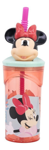 Stor 3D Minnie High Glass with Straw 18 cm 360ml Pink 0