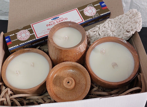 Kit Velas Aromáticas De Soja + Porta Sahumerio + Sah Satya 0