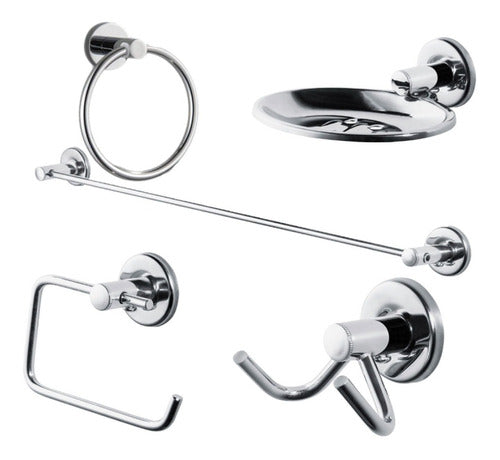 Bathroom Accessories Set Kit 5 Pieces Chrome Metal 0
