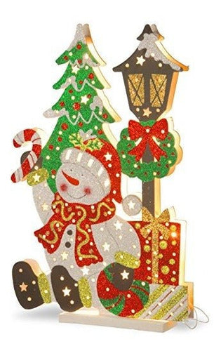 National Tree Company Mzc-1518 Prelit Wooden Snowman Scene 0