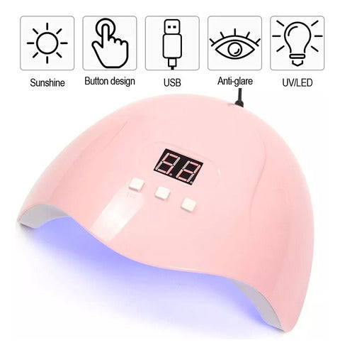 Mania-Electronic Cabina UV LED Secador Uñas Gel y Semi Cable USB 54W Rosa 4