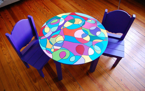 Hand-Painted Children's Table with Two Chairs 1