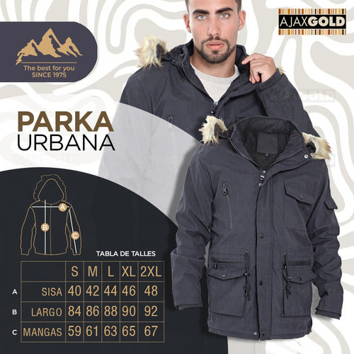 Men's Winter Parka Jacket, Lined with Gabardine, Fur Hood 3