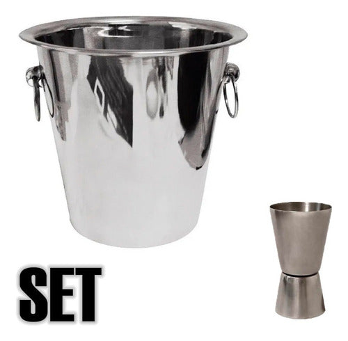 Bazar Casa Greco Frapera Balde Hielo Champagne + Medida Whisky Acero Inox 0