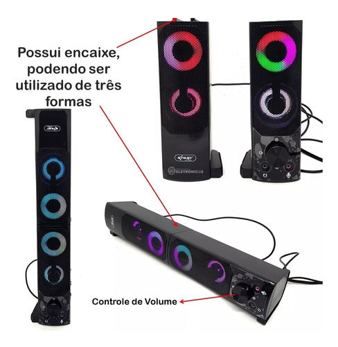 Parlante Pc Kp6040 Opcion Barra De Sonido Con Lus Led Y Usb 4