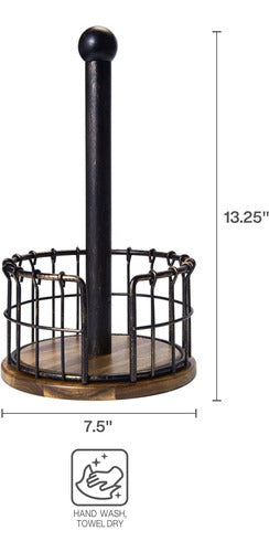 Pfaltzgraff Antique Anvil Cage Wire and Acacia Wood Paper Towel Holder, Black 4