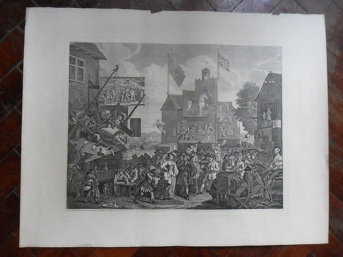 Grabado - William Hogarth - Southwark Feria - Siglo 18 0