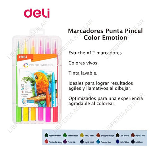 Caja 12 Marcadores Punta Pincel Deli Color Emotion Cuota 1