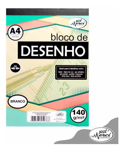 Bloco De Desenho A4 140g Branco 20 Fls Merci Giz Pastel/lapi 0