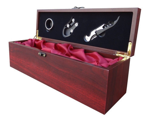 Caja Madera Set De Vino Con 3 Accesorios Regalo Empresarial 0