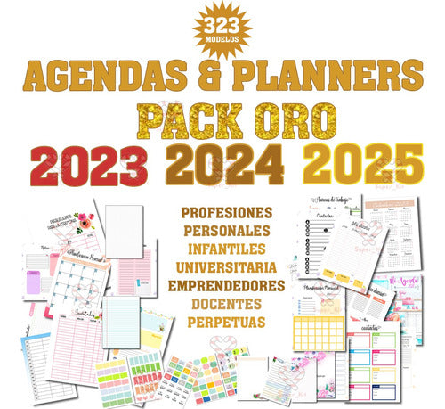 Printable Kit Agendas and Planners 2023 2024 2025 Gold Pack 1