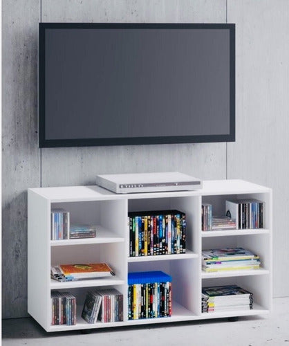 Modern White TV Stand with Wheels by Cipriano Muebles 1