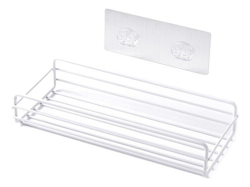 Self-Adhesive White Metal Shelf for Bathroom and Kitchen 0