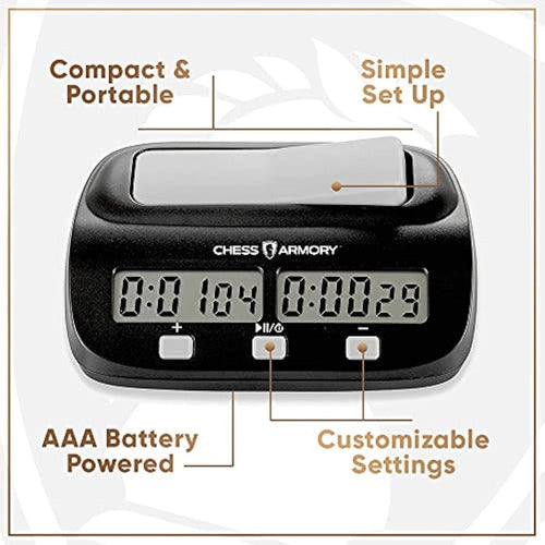 Chess Armory Digital Chess Clock - Portable Timer with Tournament Functions and Additional Time 1