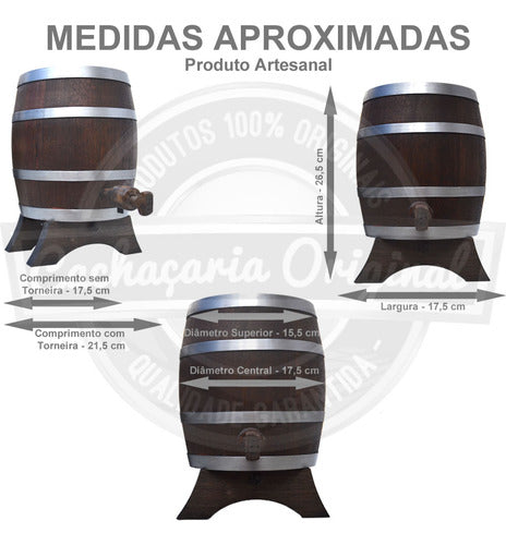 Barril Pipa Cachaça Vinho Carvalho Europeu Vertical 3 Litros 4