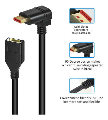 Alyydbg DisplayPort 1.4 Extension Cable 90 Degree Angle Male to Female 3