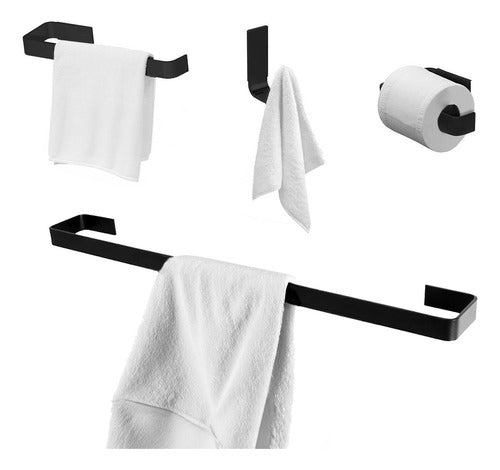 Kit De Acessórios Para Banheiro Quadrado Preto Fosco 4 Peças 0