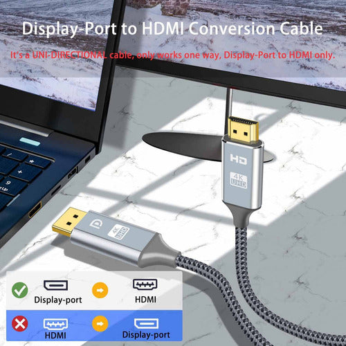 Pizucb 4K DisplayPort to HDMI Cable 3.3ft, High-Speed DP to HDMI 1