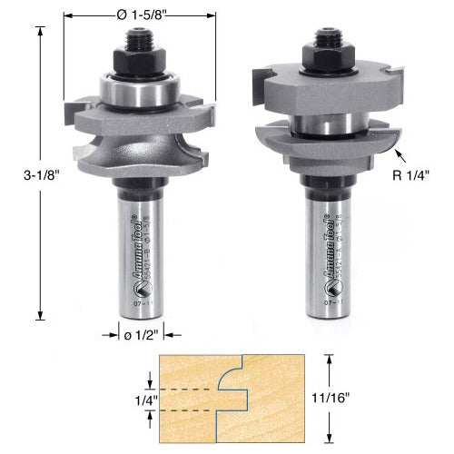 Amana Tool 55421 158 Diameter by 1116 Inches Height Cutting Concave Stile Rail Router Bit Set 2 Piece 1