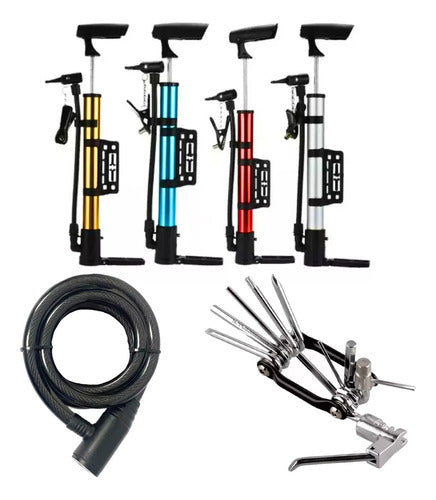 HERRAMIENTAS MAYORISTA Kit Inflador De Bicicleta + Llave 11 En 1 Reparadora + Linga 0