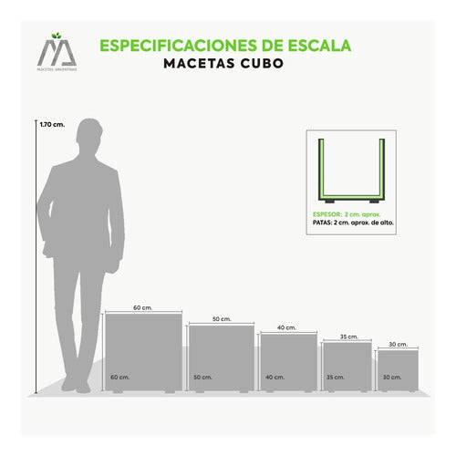 Macetas Argentinas Macetas De Fibrocemento Cubos 40x40x40 Con Patas Drenaje 5