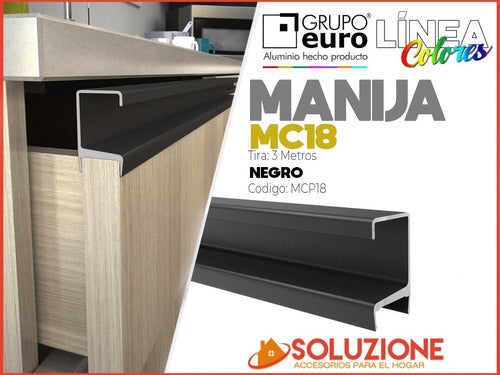 Perfil Manija Mc Grupo Euro 18 Mm Aluminio Negro Mueble 3mts 1