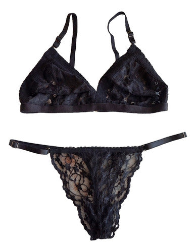Lace Triangle Set with Adjustable Straps and Thong 3