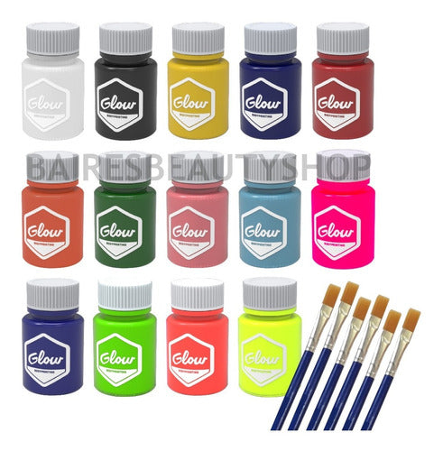 Glow Body Art Kit Maquillaje Artístico X 14 + Pinceles Artístico 0