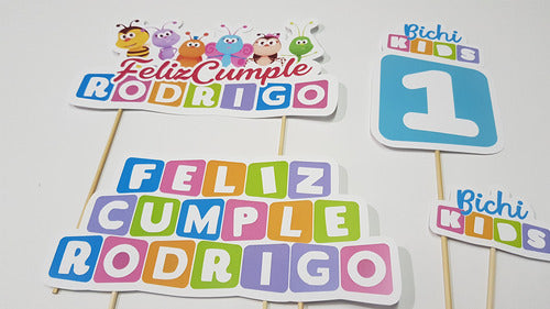 MuchoEvento Adorno Torta Deco Feliz Cumple Bichikids Personalizado 4