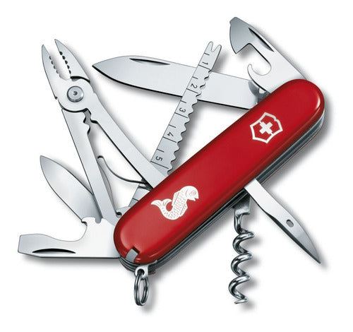 Victorinox Angler Red Pocket Knife 18 Uses Fishing + Leather Pouch 1