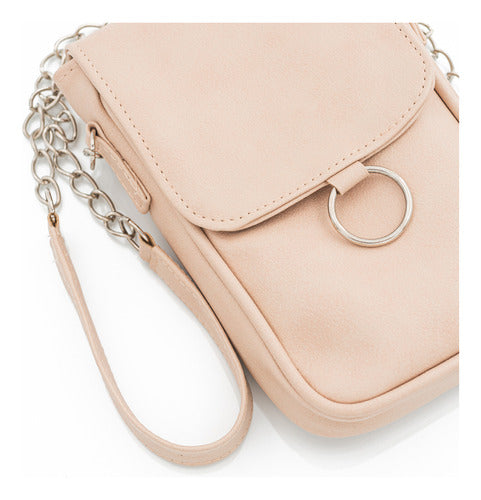 Nude Shoulder Bag with Cell Phone Holder. Chain Strap. 3