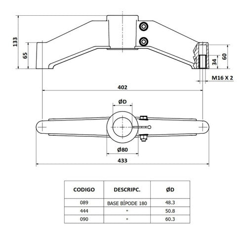 Pata Base De Apoyo Bipode Para Maquina 180° P/caño 48.3 Piaz 1