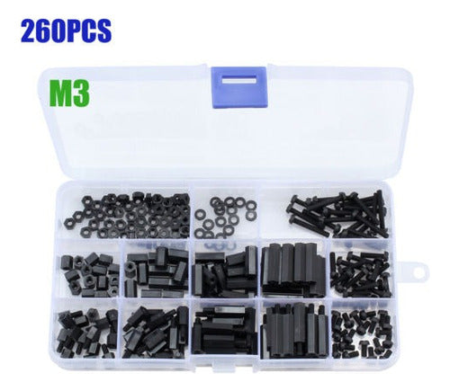 260pcs Negro Nylon M3 M-f Hex Distanciadores Tornillo Tuerca 1