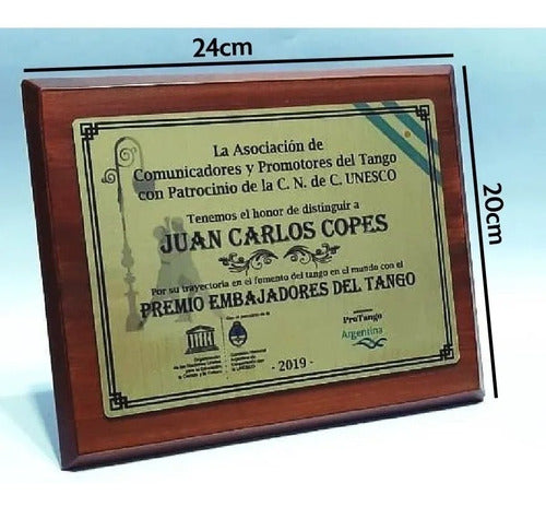 Placas Conmemorativas Grabado Laser 24x20 Cm Premio Plaqueta 2