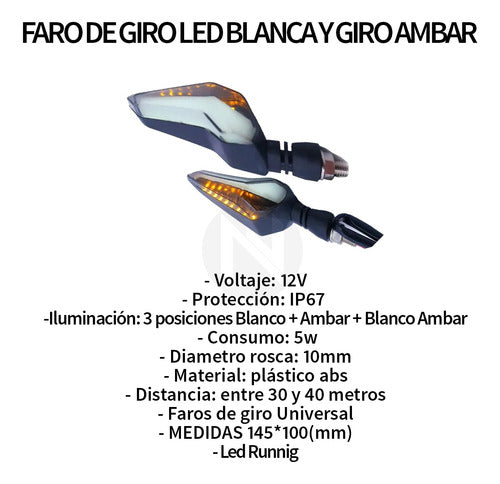 Faros Luz De Giro Guiño Led Blanco Ambar Para Motos 10mm 12v 3