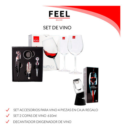 Set Accesorios Vino Caja + 2 Copas Vino Crystal Magnum 610cc 1