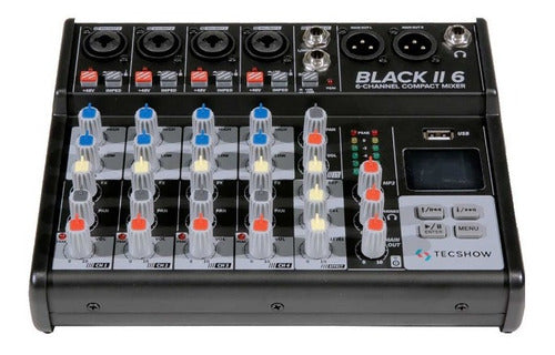 Consola Mixer Tecshow Bt Black Ii 6 Graba Reproduce Usb 1