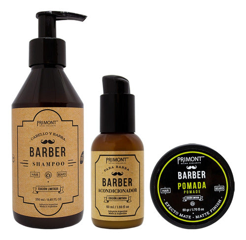 Kit Primont Barber Shampoo + Pomada Mate Pelo+ Balsamo Barba 0