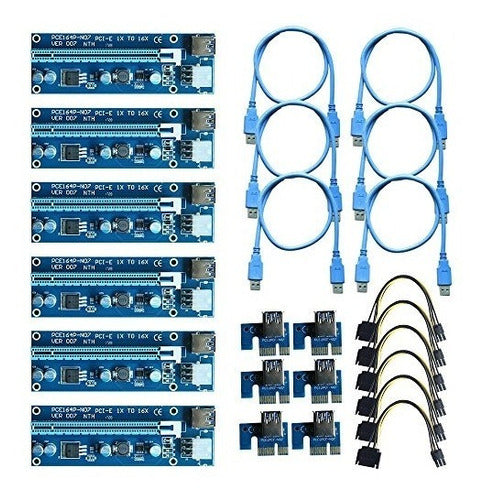 Leboo 6-Pack PCIe Riser Ver 007 PCI Riser 6 Pin Adapter Card 0