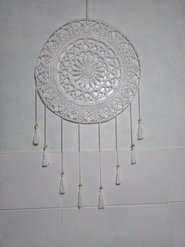 Vishwa Tejidos Atrapasueños Mandala Grande 60cm Negro Blanco Tejido Crochet 1