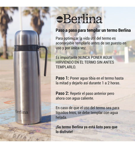 Berlina Thermos 1.2L Stainless Steel Green with Pouring Spout and Non-Slip Base 1